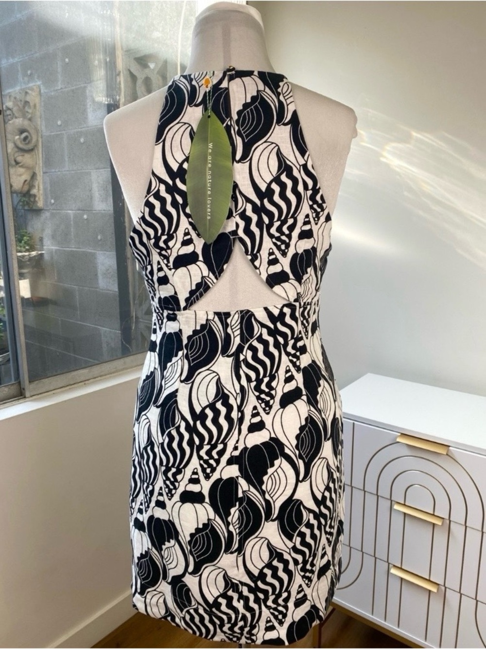 FARM Rio NWT Seashell Serenade Linen Cut Out Mini Dress in Black Ivory, Size L - Picture 8 of 15